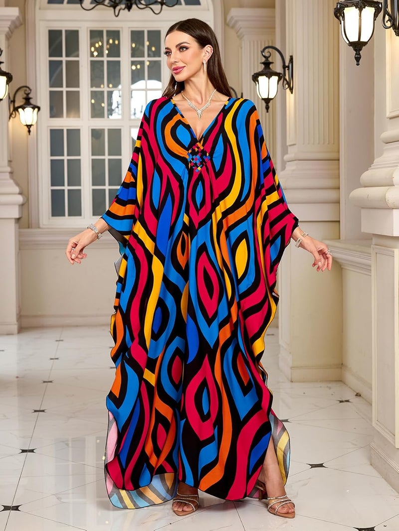 KEYLORTING Women’s Kaftan Beach Cover Up Dress Plus Size Summer Swimsuit Loungewear Maxi Dress - Image 5